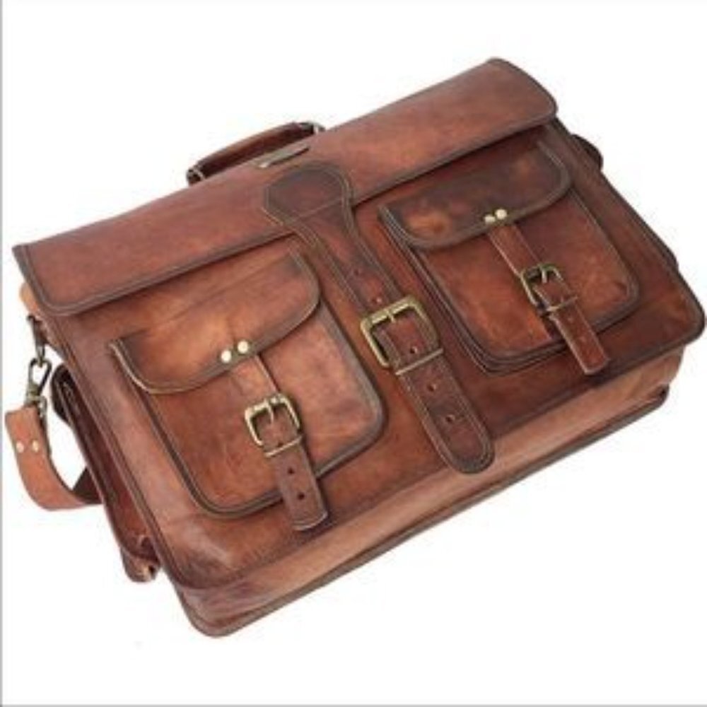 Vintage Leather Travel Messenger Office Crossbody Bag Briefcase​ - Picture 2 of 7